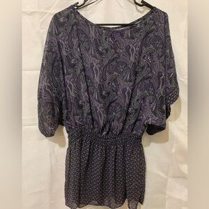 3/$28❤️Miley, Cyrus print, see-through blouse size XL